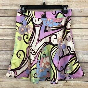 Free People Paisley Floral Skater Skirt 4 Pink Green Purple Hippie Boho NEW